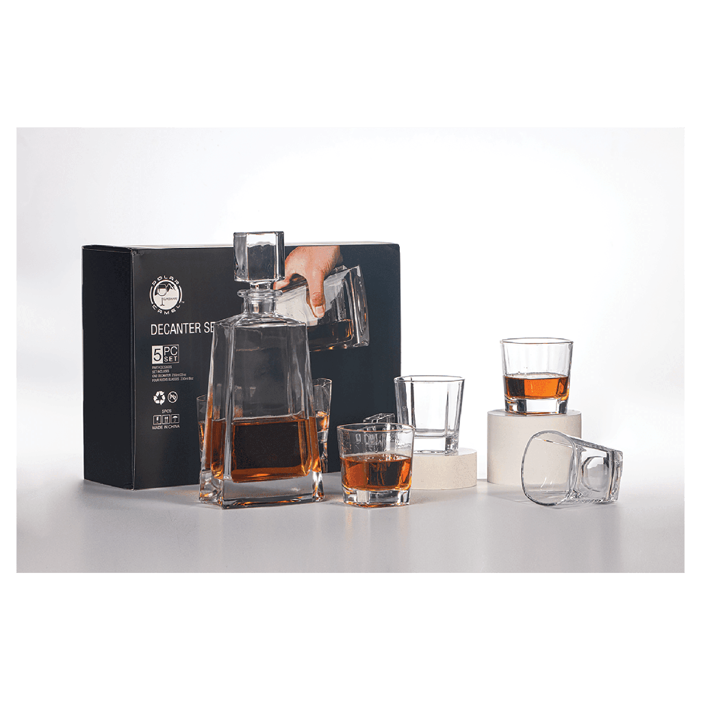Polar Camel 750 mL 12" Tequila Decanter Set with Four 8 oz. Glasses in a Black Gift Box