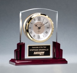 [BC1028] Glass Clock w/ Rosewood Base