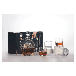 Polar Camel 750 mL Flat Round Glass Decanter Set with Four DG302S 10 oz. Rocks Glasses in Black Gift Box